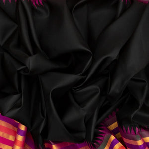 Black Handloom Kanchipuram Korvai Silk Saree With Multi Stripe Border