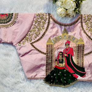Baby Pink Wedding Wear Blouse in Raspberry Silk with Exquisite Embroidery and Sequins
