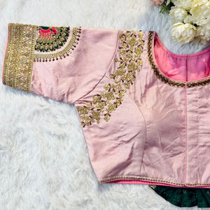 Baby Pink Wedding Wear Blouse in Raspberry Silk with Exquisite Embroidery and Sequins