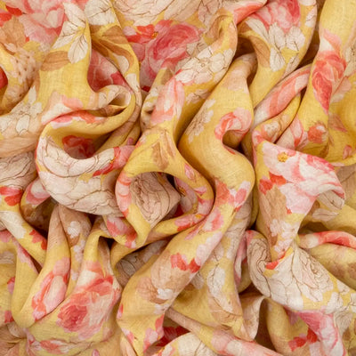 Yellow Handloom Tussar Linen Silk Saree With Printed Floral Motifs