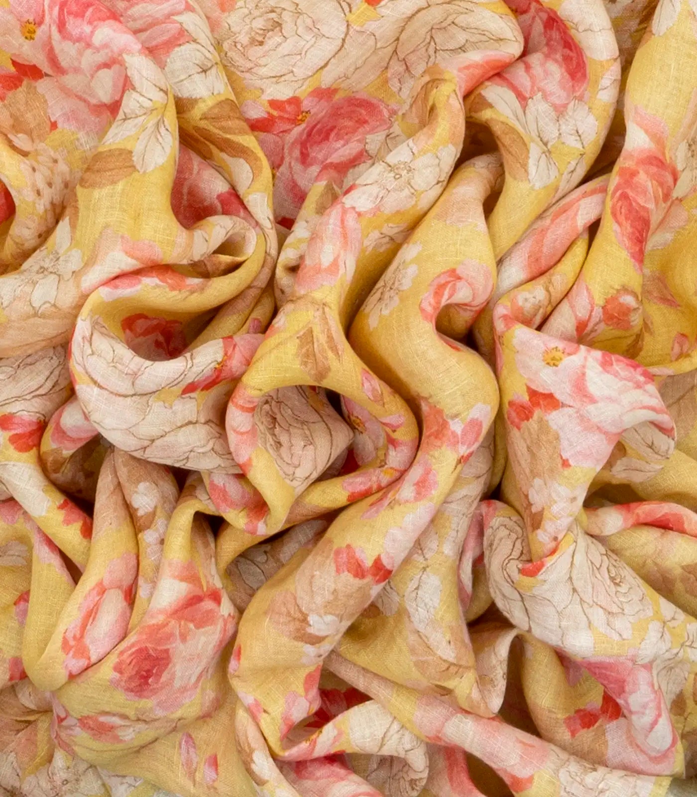 Yellow Handloom Tussar Linen Silk Saree With Printed Floral Motifs