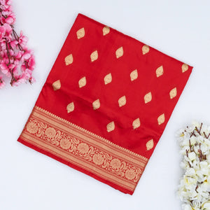 Red Banarasi Silk Saree With Floral Buttas