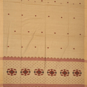 Beige Handloom Bengal Cotton Saree With Kamalam Buttas