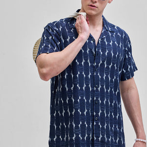 Navy Abstract Box Fit Shirt