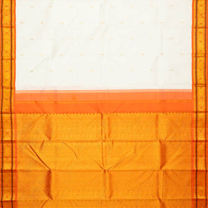 White Handloom Kanchipuram Korvai Silk Saree With Mango Buttas