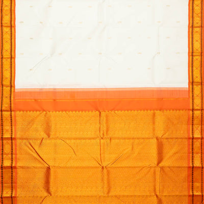 White Handloom Kanchipuram Korvai Silk Saree With Mango Buttas