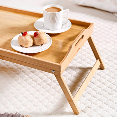 Bamboo Wood Bed Table With Foldable Legs