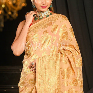 Buff Beige Khaddi Georgette Banarasi Saree
