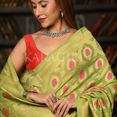 Chartreuse Green Khaddi Banarasi Georgette Saree
