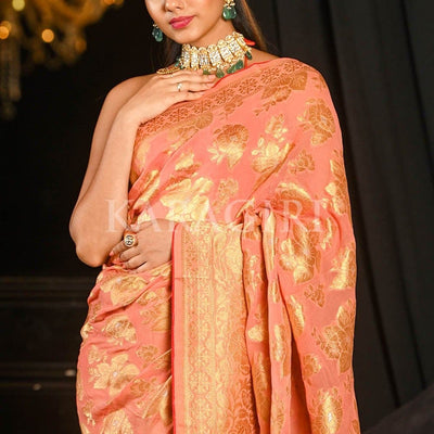 Millenial Pink Khaddi Georgette Banarasi Saree