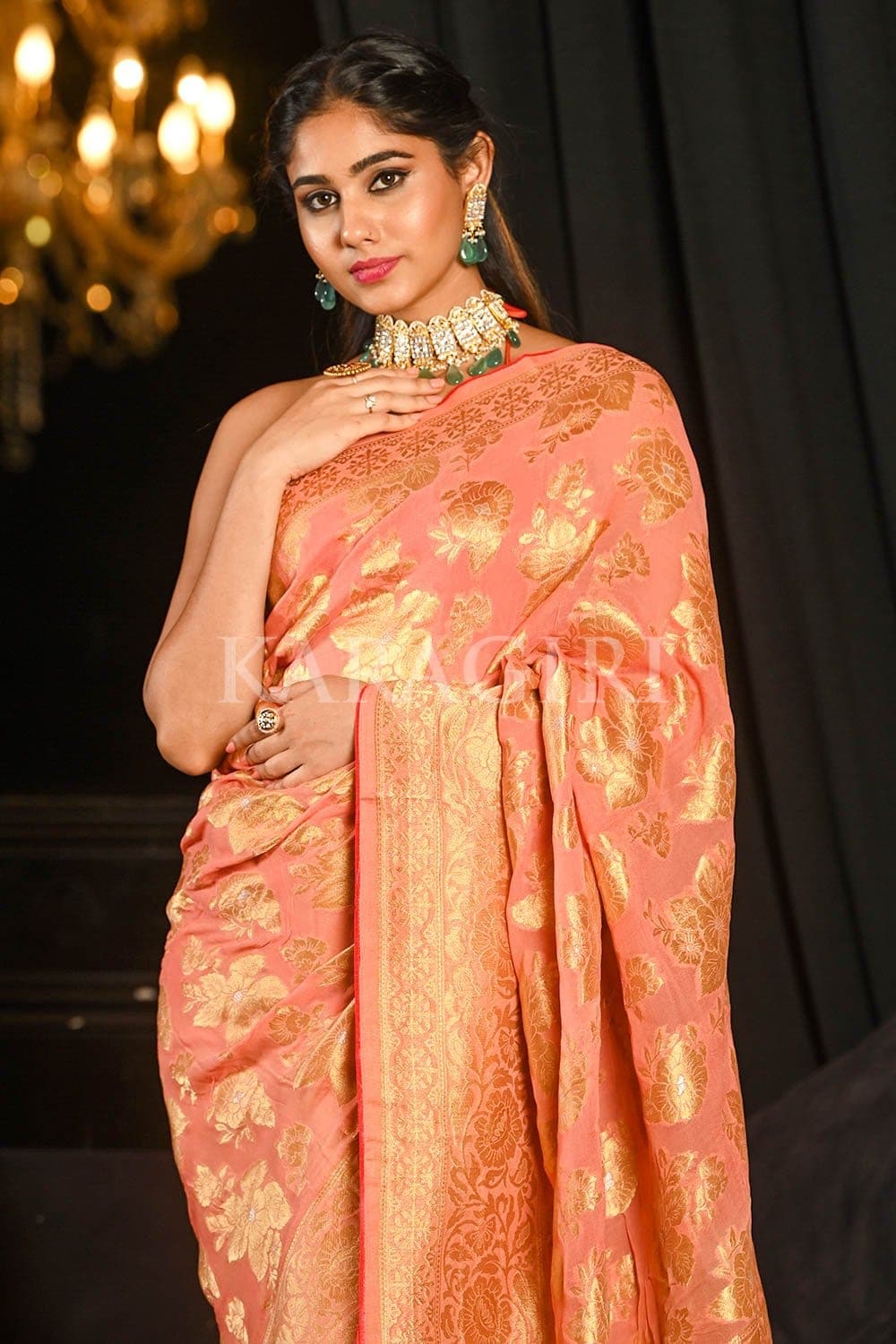 Millenial Pink Khaddi Georgette Banarasi Saree