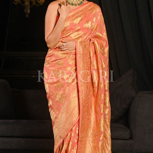 Millenial Pink Khaddi Georgette Banarasi Saree