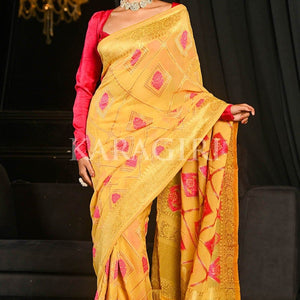 Saffron Yellow Khaddi Georgette Banarasi Saree