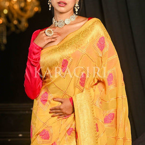 Saffron Yellow Khaddi Georgette Banarasi Saree