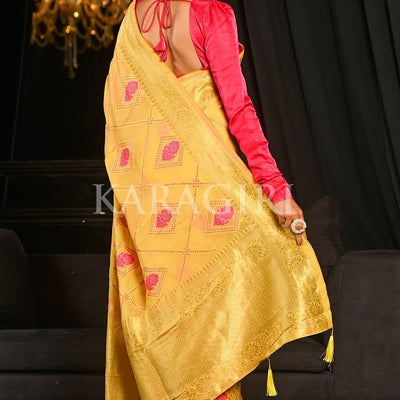 Saffron Yellow Khaddi Georgette Banarasi Saree