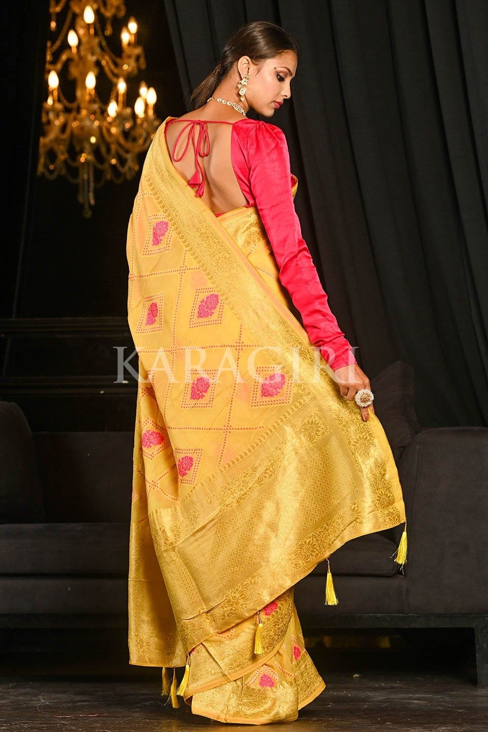 Saffron Yellow Khaddi Georgette Banarasi Saree