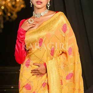 Saffron Yellow Khaddi Georgette Banarasi Saree