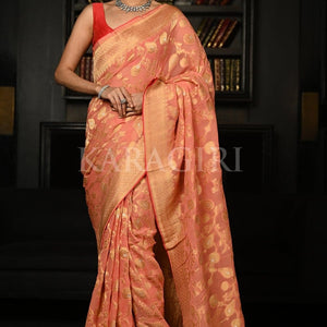 Salmon Pink Khaddi Banarasi Georgette Saree