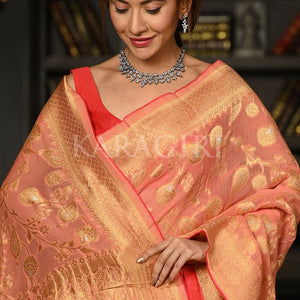 Salmon Pink Khaddi Banarasi Georgette Saree