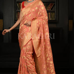 Salmon Pink Khaddi Banarasi Georgette Saree