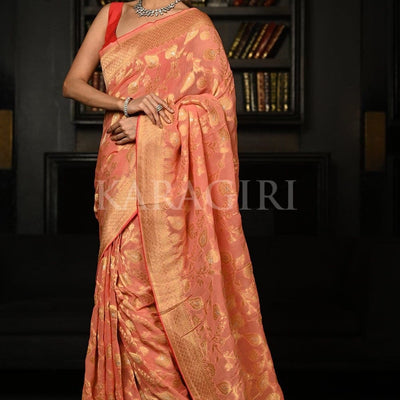 Salmon Pink Khaddi Banarasi Georgette Saree