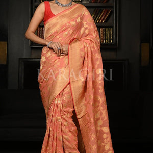 Salmon Pink Khaddi Banarasi Georgette Saree
