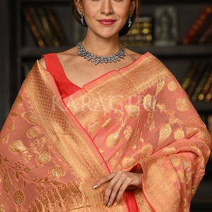 Salmon Pink Khaddi Banarasi Georgette Saree