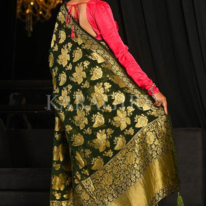 Spring Olive Green Banarasi Khaddi Georgette Saree