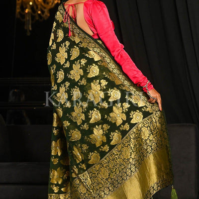 Spring Olive Green Banarasi Khaddi Georgette Saree