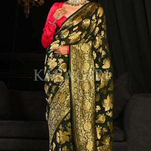 Spring Olive Green Banarasi Khaddi Georgette Saree