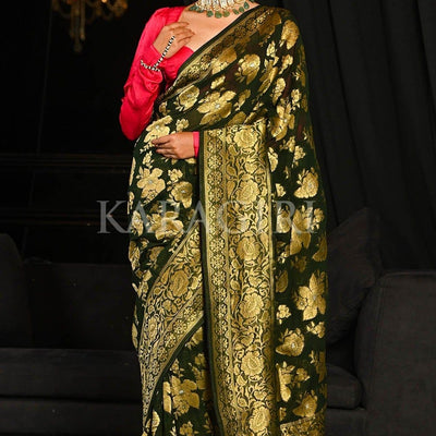 Spring Olive Green Banarasi Khaddi Georgette Saree