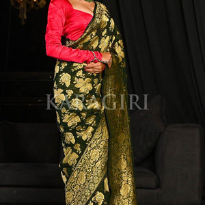 Spring Olive Green Banarasi Khaddi Georgette Saree