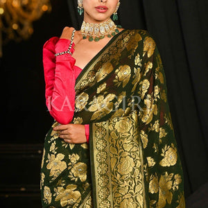 Spring Olive Green Banarasi Khaddi Georgette Saree