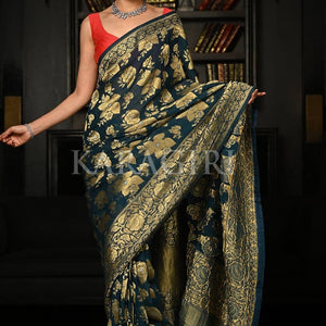 Teal Blue Khaddi Georgette Banarasi Saree
