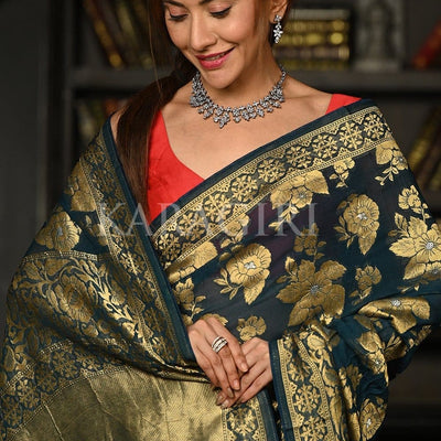 Teal Blue Khaddi Georgette Banarasi Saree