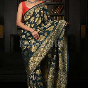 Teal Blue Khaddi Georgette Banarasi Saree