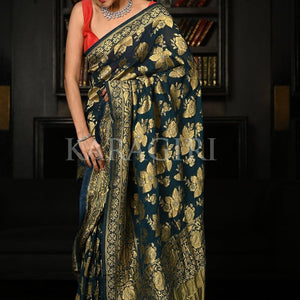 Teal Blue Khaddi Georgette Banarasi Saree