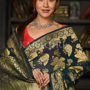 Teal Blue Khaddi Georgette Banarasi Saree
