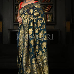 Teal Blue Khaddi Georgette Banarasi Saree