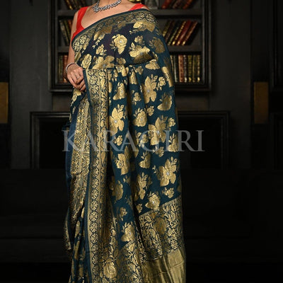 Teal Blue Khaddi Georgette Banarasi Saree