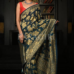Teal Blue Khaddi Georgette Banarasi Saree