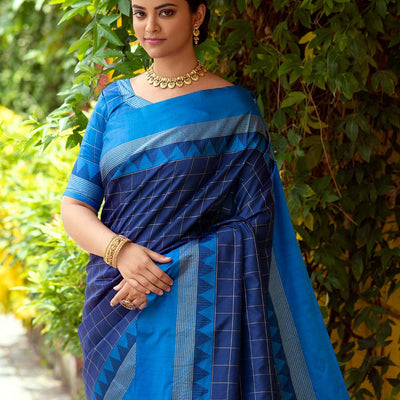 Tory Blue Blended Raw Silk Saree