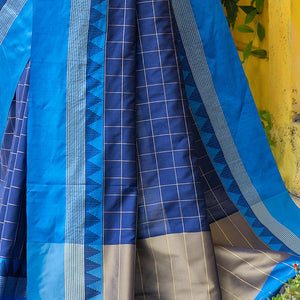 Tory Blue Blended Raw Silk Saree