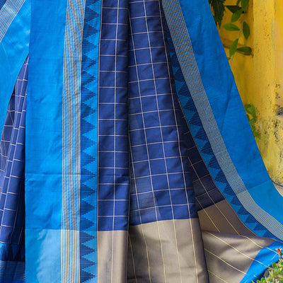 Tory Blue Blended Raw Silk Saree