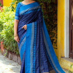 Tory Blue Blended Raw Silk Saree