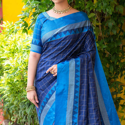 Tory Blue Blended Raw Silk Saree