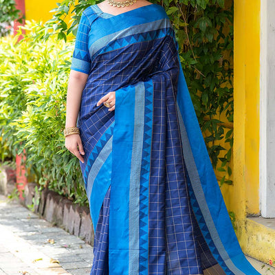 Tory Blue Blended Raw Silk Saree