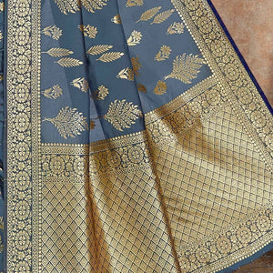 Aegean Blue Printed Banarasi Saree