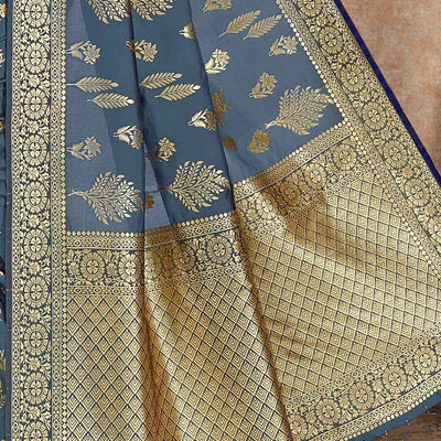 Aegean Blue Printed Banarasi Saree