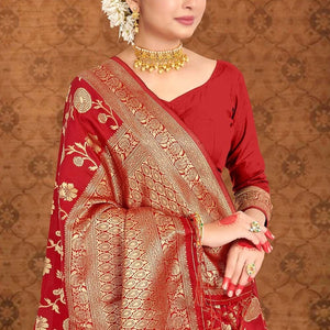 Crimson Red Printed Banarasi Saree